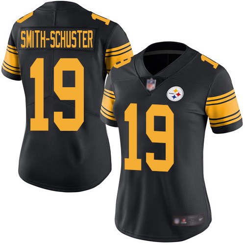 Women Pittsburgh Steelers Football #19 Limited Black JuJu Smith Schuster Rush Vapor Untouchable Nike NFL Jersey